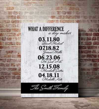 Personalized What a Difference a Day Makes Family Dates Canvas Print -  - Lazerworx