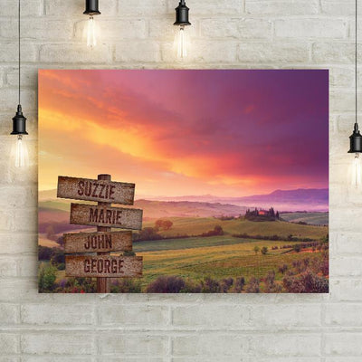 Personalized Colorful Horizon in Tuscany Vineyard at Dawn Sunrise Premium Canvas -  - Lazerworx