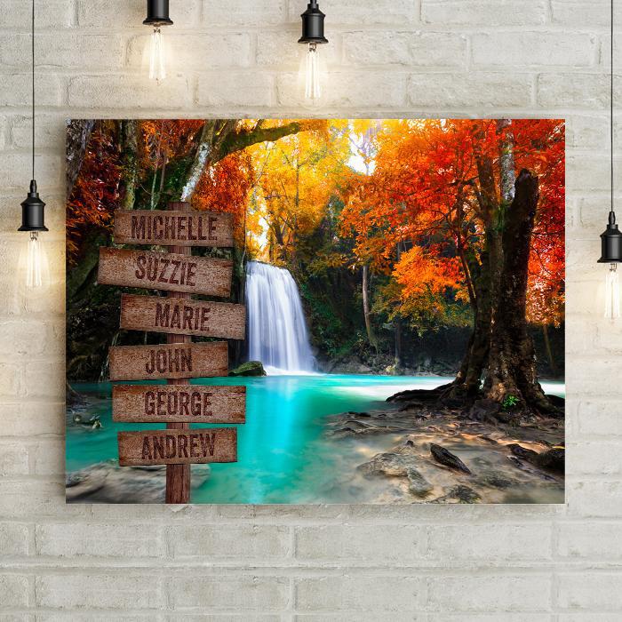Personalized Autumn Leaves Waterfall Premium Canvas -  - Lazerworx