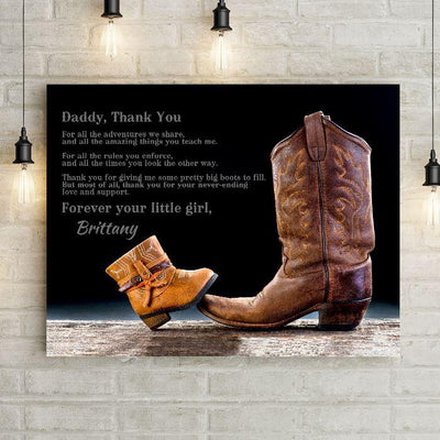 Personalized Daddy Daughter Love Message Cowboy Boots Canvas -  - laz