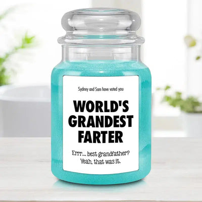 Personalized Funny Grandpa Gift - World's Grandest Farter Scented Candle - FIJI - Lazerworx