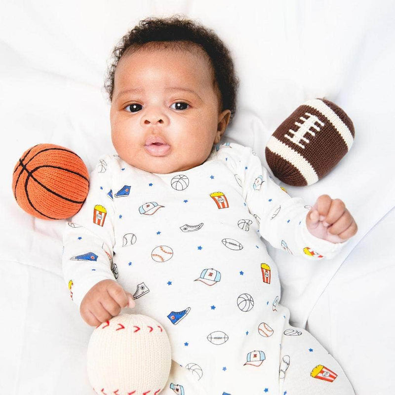 Organic Baby Ball Toy Set | Newborn Rattles - Football, Baseball & Basketball -  - Estella