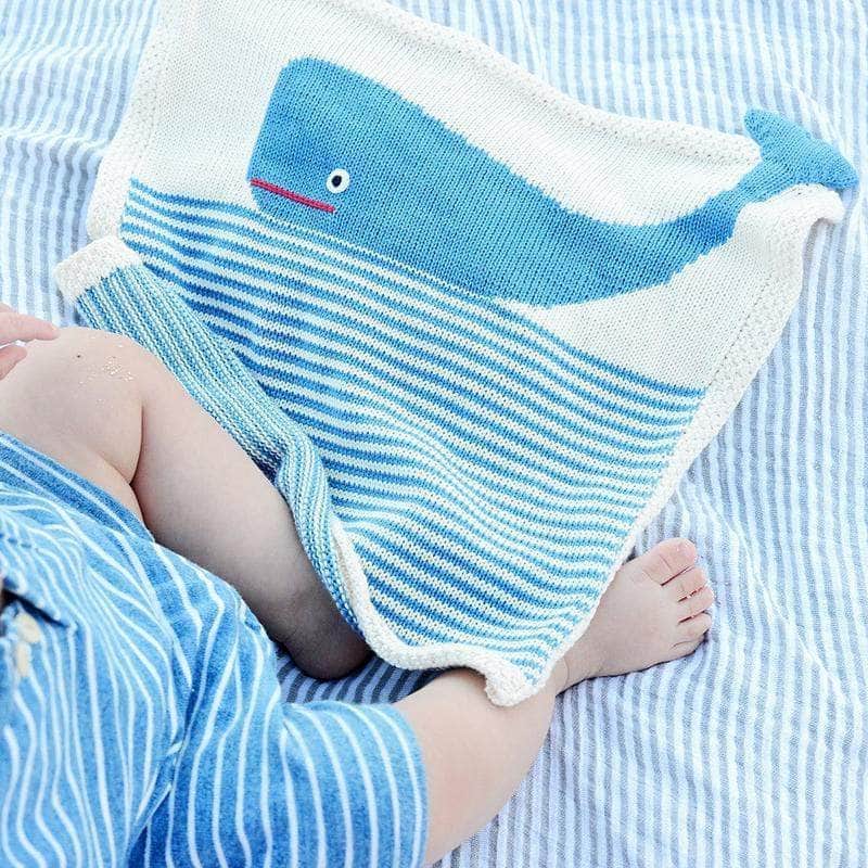 Organic Baby Gift Set - Handmade Lovey Blanket, Rattle Toy & Hat | Whale -  - Estella
