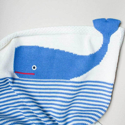 Organic Baby Gift Set - Handmade Lovey Blanket, Rattle Toy & Hat | Whale -  - Estella