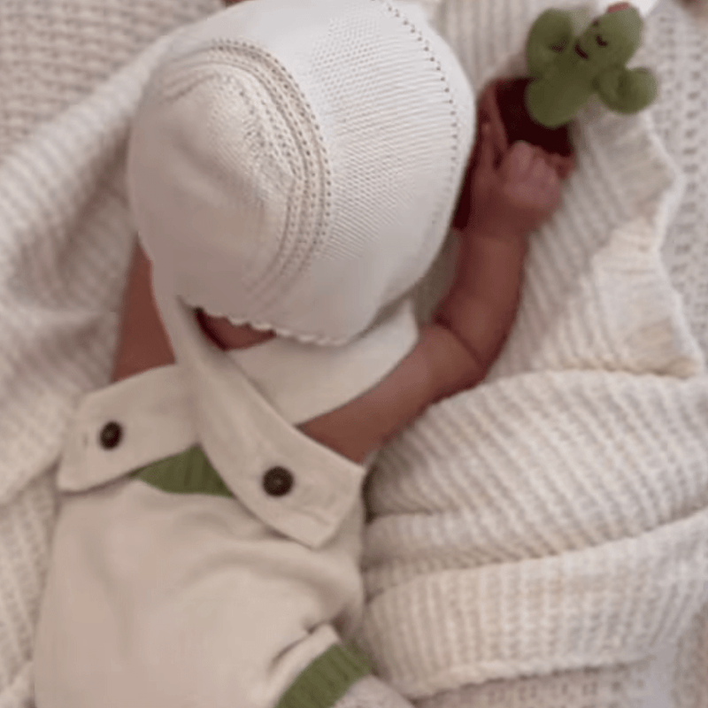 Organic Baby Gift Set - Handmade Newborn Romper, Bonnet & Rattle Toy | Cactus -  - Estella
