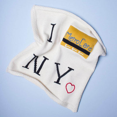 Organic Baby Gift Set - New York Metro-card Blanket, Hat & Apple Rattle -  - Estella