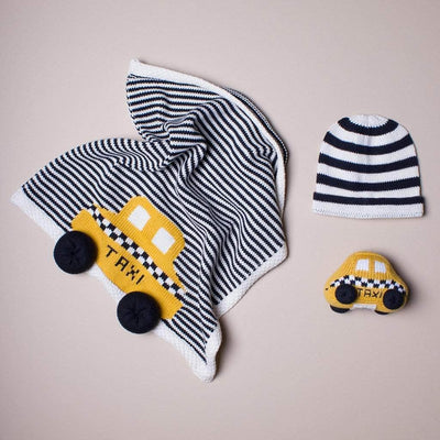 Organic Baby Gift Set - Newborn Lovey Blanket, Rattle Toy & Hat | Taxi -  - Estella