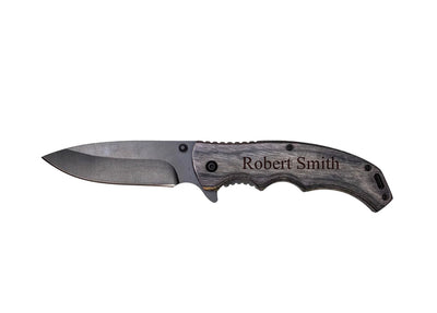 Personalized Black Blade Grey Wood Handle Knife -  - Completeful