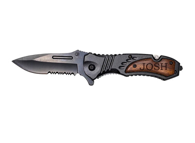 Personalized Black Blade Knife - Black Metal Handle -  - Completeful