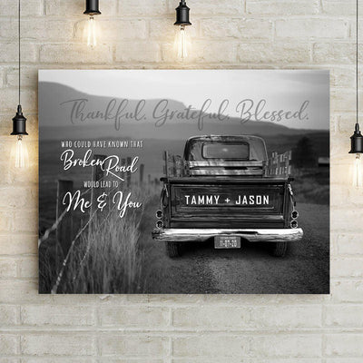 Personalized Vintage Truck Broken Road Quote Canvas Print with Names -  - Lazerworx