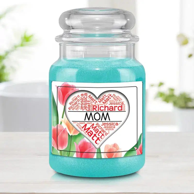 Personalized Mom/Grandparent Name Bubble Heart Candle - FIJI - Lazerworx