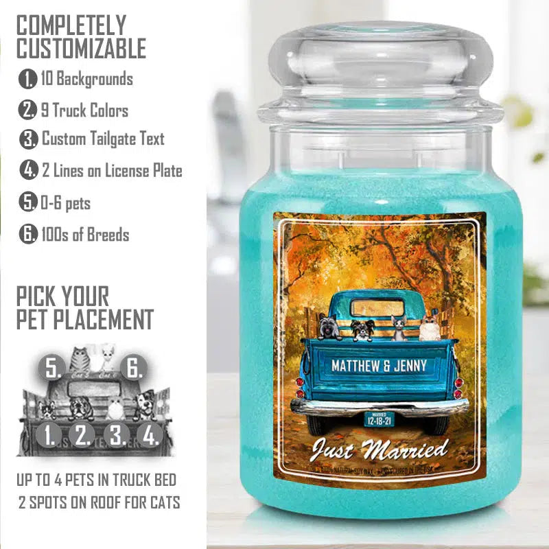 Personalized Candles - Vintage Truck with Dogs & Cats - FIJI - Lazerworx