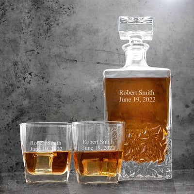 Personalized Kinsale Decanter Set with 2 Square Cocktail Glasses - 2Lines - Completeful