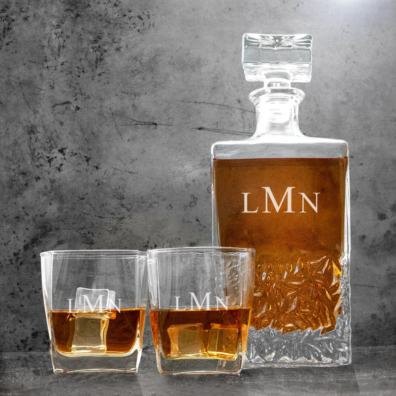 Personalized Kinsale Decanter Set with 2 Square Cocktail Glasses - 3Initials - Completeful