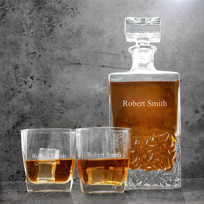 Personalized Kinsale Decanter Set with 2 Square Cocktail Glasses - 1Line - Completeful