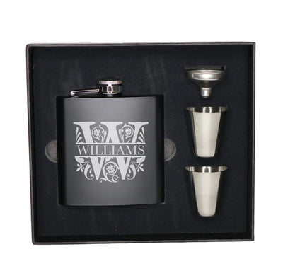 Personalized Matte Black Flask Set with Shot Glasses -  - Completeful