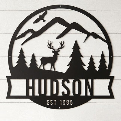 Family Name Metal Sign with Mountain Scene – Hudson Design -  - JDS