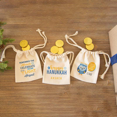 Personalized Hanukkah Drawstring Gift Bags -  - JDS