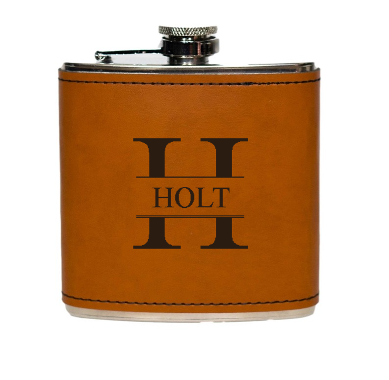 Personalized Silver Leather Wrapped Flasks -  - Completeful