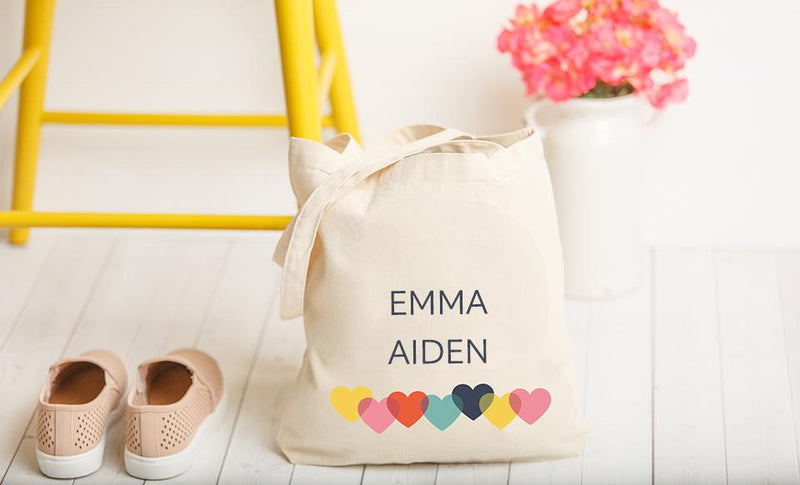 Personalized Family Names Tote Bag with Hearts -  - Wingpress Designs