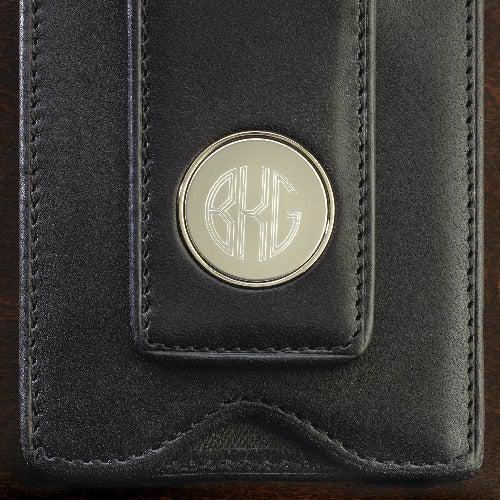 Monogrammed Black Leather Wallet and Money Clip -  - JDS