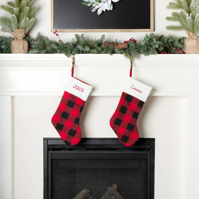 Personalized Plaid Christmas Stockings - Red And Black Plaid - Wingpress Designs