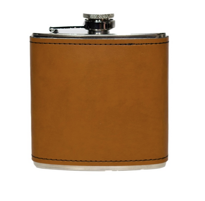 Personalized Silver Leather Wrapped Flasks - Rawhide - Completeful