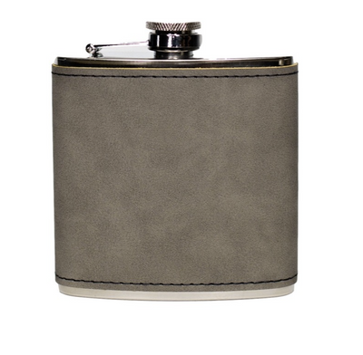 Personalized Silver Leather Wrapped Flasks - Grey - Completeful