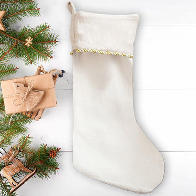 Personalized Merry and Bright Velvet-trimmed Christmas Stockings - Cream - Wingpress Designs