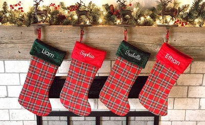 Personalized Green & Red Plaid Christmas Stockings -  - Completeful