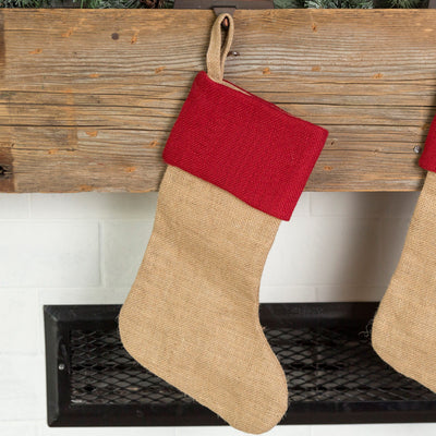 Stockings - Red Burlap Stocking - Wingpress Designs