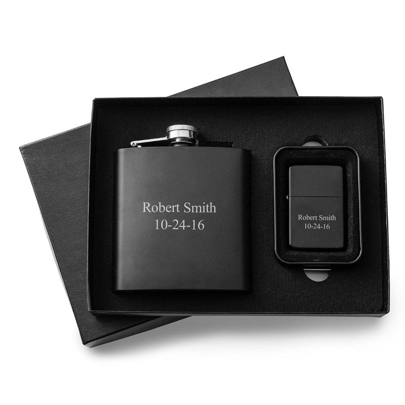 Personalized Flask & Lighter Gift Set - 2Lines - Completeful
