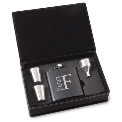 Personalized Black Stainless Steel Flask Set - Modern - Lazerworx