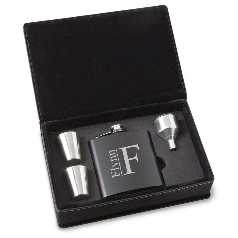 Personalized Black Stainless Steel Flask Set - Modern - Lazerworx