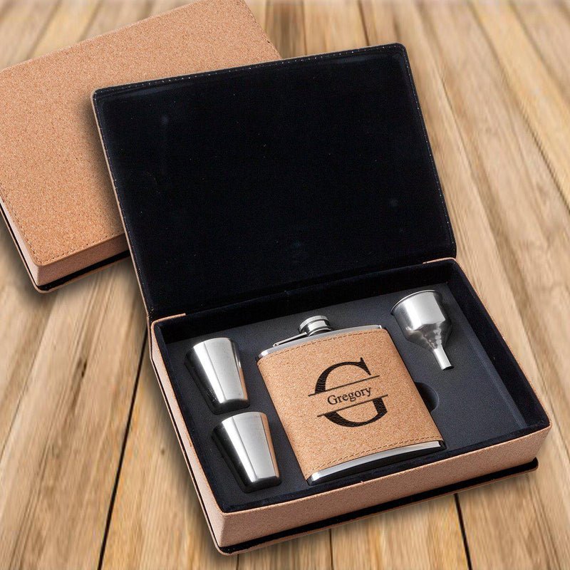 Personalized Cork Flask Set - Stamped - Lazerworx