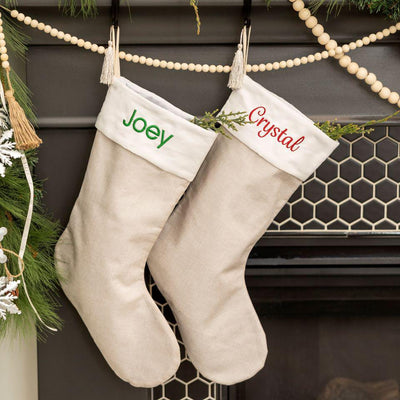 Personalized Embroidered Cotton Stockings with Tassel - Brown - Completeful