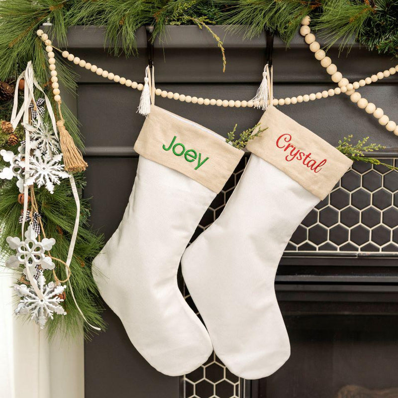 Personalized Embroidered Cotton Stockings with Tassel - White - Completeful
