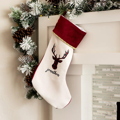 Personalized Cream Velvet Trimmed Christmas Stockings -  - Wingpress Designs