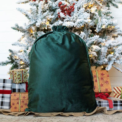 Personalized Kids' Velvet Santa Bags - Small 14x 20.5 / Green - Qualtry