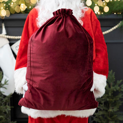 Personalized Kids' Velvet Santa Bags - Large 19.5 x 26 / Red - Wingpress Designs