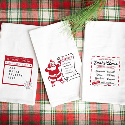 Santa’s Nice or Naughty List Personalized Tea Towels -  - Wingpress Designs
