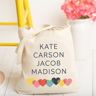 Personalized Family Names Tote Bag with Hearts -  - Wingpress Designs