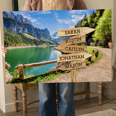 Personalized Mountain Lake Canvas Print with Family Names -  - Lazerworx
