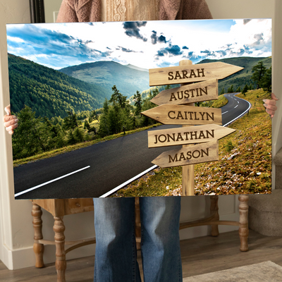Personalized Mountain Road Canvas Print with Family Names -  - Lazerworx