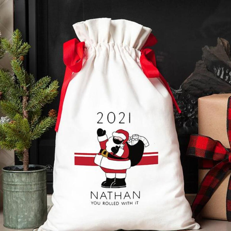 Personalized Christmas Red Ribbon Santa Gift Bags -  - Wingpress Designs