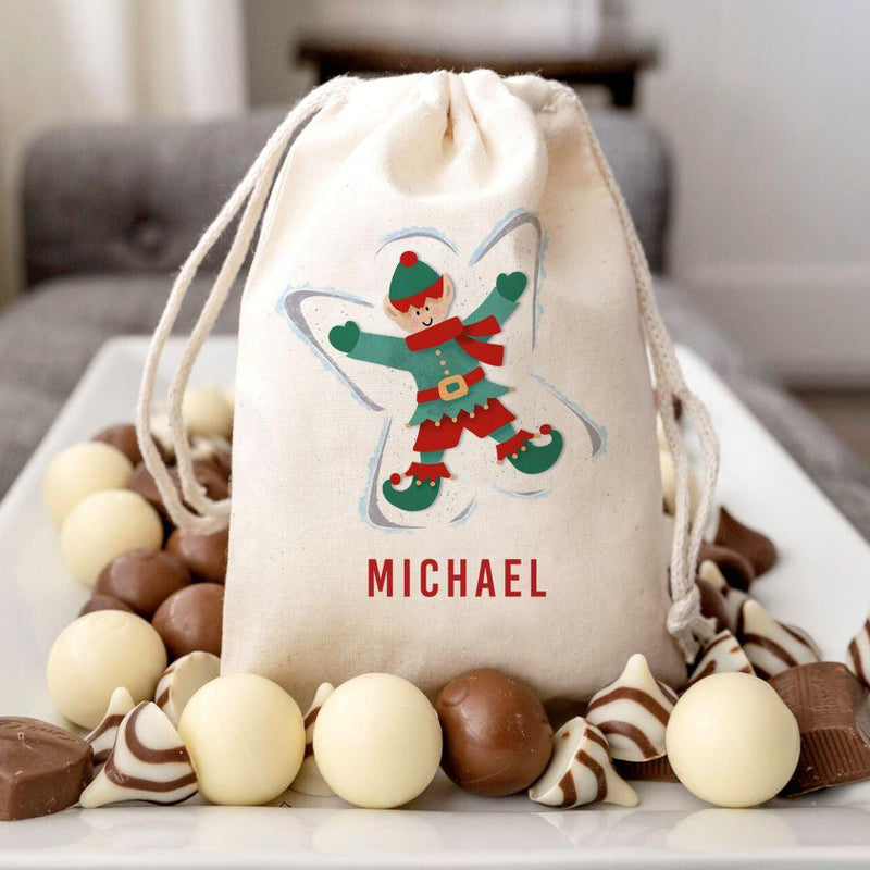 Personalized Kids Small Drawstring Holiday Gift Bags -  - Wingpress Designs