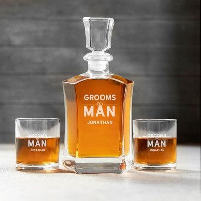 Personalized Groomsman Whiskey Decanter Set with 2 Lowball Glasses - Jonathan - Completeful