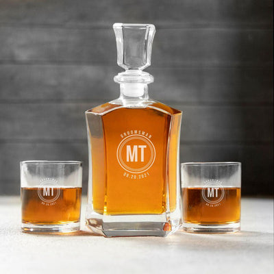 Personalized Groomsman Whiskey Decanter Set with 2 Lowball Glasses - MT - Completeful