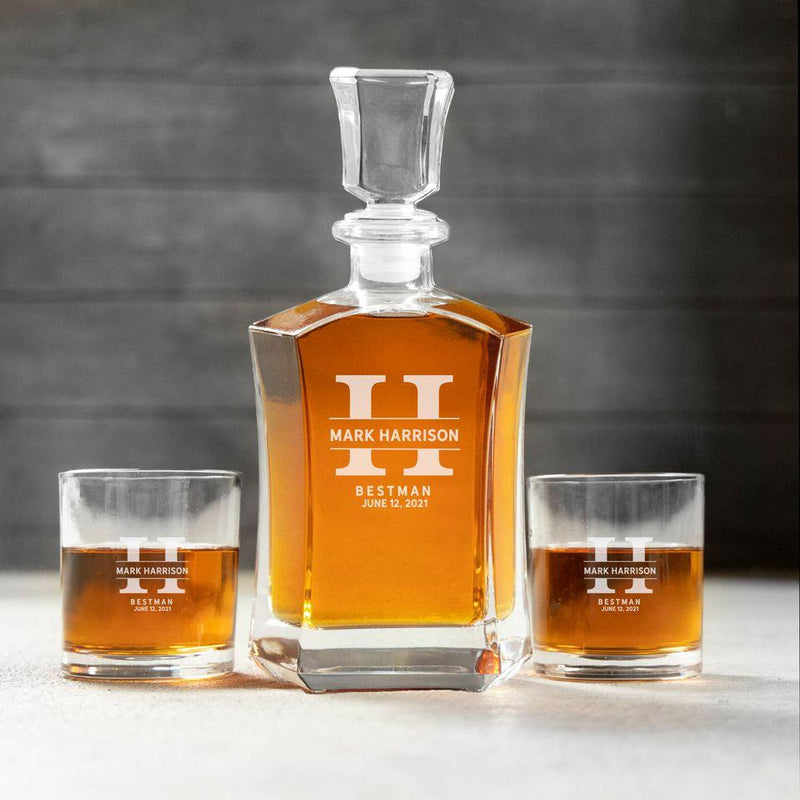 Personalized Best Man Whiskey Decanter Set with 2 Lowball Glasses - Harrison - Completeful
