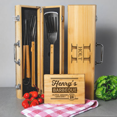 Personalized Grill Set & Cutting Board Bundle -  - A Gift Personalized